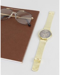 Reclaimed Vintage Inspired Print Mesh Watch In Gold