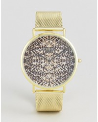 Reclaimed Vintage Inspired Print Mesh Watch In Gold
