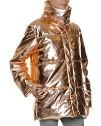 MSGM Metallic Quilted Puffer Coat Gold