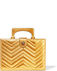 Gucci Broadway Box Quilted Metallic Leather Clutch Gold