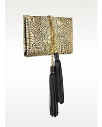 Roberto Cavalli Lion Gold And Black Quilted Metallic Python Small Clutch