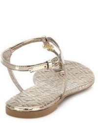 Tory Burch Marion Quilted Metallic Leather T Strap Sandals