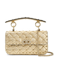 Gold Quilted Leather Satchel Bag