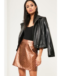 Missguided Rose Gold Faux Leather Quilted A Line Skirt