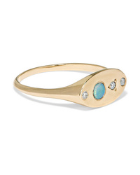 Wwake 14 Karat Gold Opal And Diamond Signet Ring