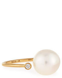 Mizuki 14k Gold Open Diamond Pearl Ring