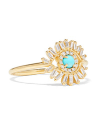 Suzanne Kalan 18 Karat Gold Diamond And Turquoise Ring