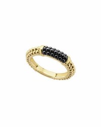 Lagos 18k Gold Black Ceramic Caviar Band Ring Size 7