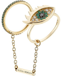 Delfina Delettrez 18kt Gold Double Ring With White Diamonds And Emeralds