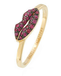 Delfina Delettrez 18kt Yellow Gold Kiss Me Ring With Rubies