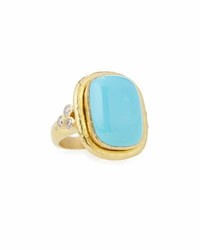 Elizabeth Locke 19k Gold Cushion Cut Turquoise Ring With Diamonds