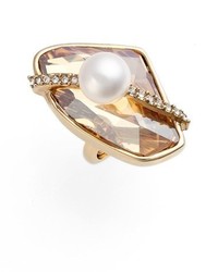 Oscar de la Renta Asymmetrical Crystal Pearl Ring
