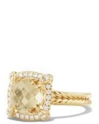 David Yurman Chatelaine Pave Bezel Ring With Champagne Citrine And Diamonds In 18k Gold