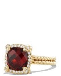 David Yurman Chatelaine Pave Bezel Ring With Garnet And Diamonds In 18k Yellow Gold