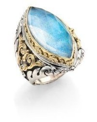 Konstantino Chrysocolla Clear Quartz Sterling Silver 18k Yellow Gold Marquise Ring