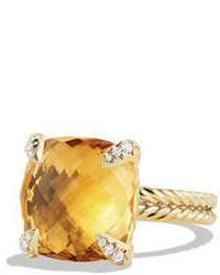 David Yurman Chtelaine 18k Gold Citrine Ring W Diamonds Size 6