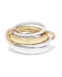 Spinelli Kilcollin Cici Set Of Four 18 Karat Yellow And Gold And Sterling Silver Rings