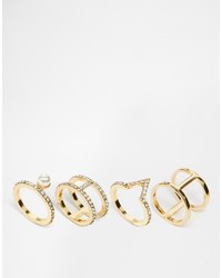 Asos Collection Crystal Open Shapes Ring Pack