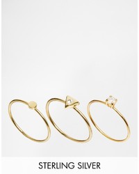 Asos Collection Gold Plated Sterling Silver Shapes Stack Rings