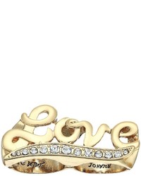 Betsey Johnson Crystal And Gold Love Double Ring Ring