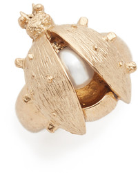 Oscar de la Renta Crystal Bug Imitation Pearl Ring
