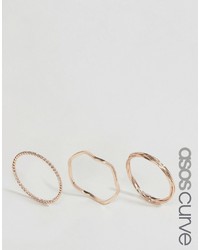 Asos Curve Curve Pack Of 3 Plaited Ring Pack