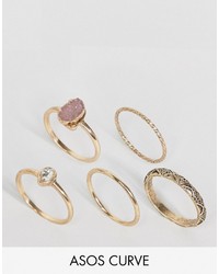 Asos Curve Curve Pack Of 5 Stone Etched Ring Pack