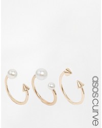 Asos Curve Open Spike And Faux Pearl Ring Pack