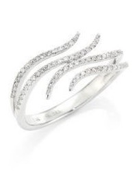 Ef Collection Double Wave Diamond 14k White Gold Ring