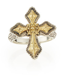 Konstantino Engraved Sterling Silver Gold Cross Ring
