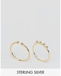Asos Gold Plated Sterling Silver Pack Of 2 Ball Tipped Fine Rings