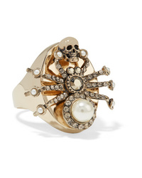 Alexander McQueen Gold Plated Swarovski Crystal And Faux Pearl Ring