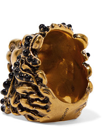 Gucci Gold Tone Bead And Crystal Ring