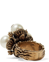 Gucci Gold Tone Faux Pearl Ring
