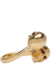 Alexander McQueen Gold Twin Skull Ring