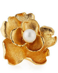 Kenneth Jay Lane Golden Pearly Flower Cocktail Ring