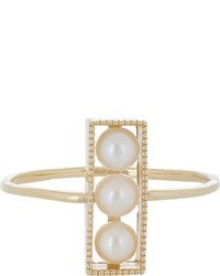 Grace Lee Pearl Gold Rectangular Ring Colorless