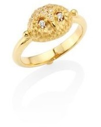 Temple St. Clair Mini Owl Diamond 18k Yellow Gold Ring