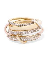 Spinelli Kilcollin Nexus Blanc Set Of Five 18 Karat Yellow And Gold And Sterling Silver Diamond Rings