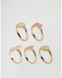 Asos Pack Of 5 Mixed Geo Shape Stack Rings