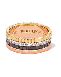 Boucheron Quatre Classique Small 18 Karat Yellow Rose And White Gold Diamond Ring