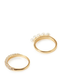 Forever 21 Rhinestone Faux Pearl Ring Set