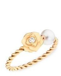 Piaget Rose Diamond 5mm White Akoya Pearl 18k Rose Gold Ring