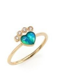 Jacquie Aiche Sacred Heart Diamond Blue Opal 14k Yellow Gold Ring