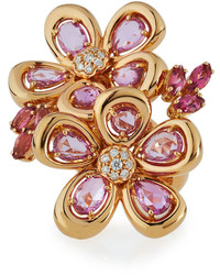 Roberto Coin Spring 18k Rose Gold Pink Sapphire Tourmaline Diamond Flower Ring