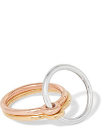 Charlotte Chesnais Three Lovers Set Of Three Gold Dipped Rose Gold Dipped And Silver Rings