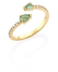 Paige Novick Tplt Asymmetrical Diamond Emerald 18k Yellow Gold Ring