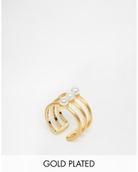 Pilgrim Triple Faux Pearl Gold Plated Adjustable Ring