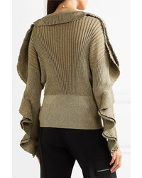Chloé Ruffled Metallic Ribbed Stretch Sweater