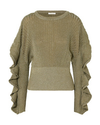 Chloé Ruffled Metallic Ribbed Stretch Sweater